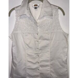 Talbots size 12 eyelet lace white sleeveless buttondown shirt. .